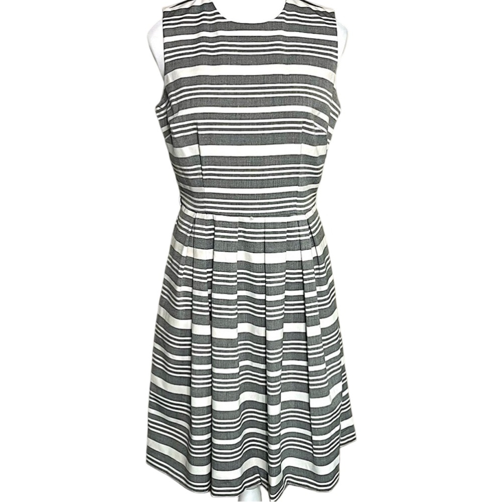 Calvin Klein Sleeveless Gray & White Striped A-Line Dress